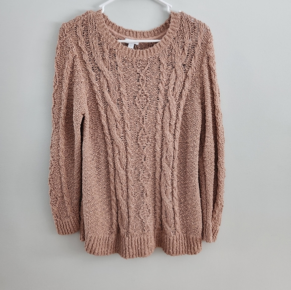 NWT Chablis Sweater - Blush Dusty Rose 100% Crew Neck Cotton Sweater Cable Knit - Picture 2 of 7